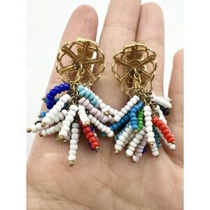 Vintage Giuliano Fratti GM Gold Tone Beaded Clip On Earrings